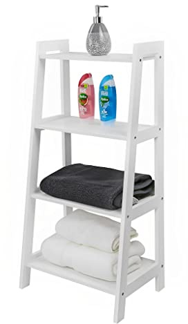 Unibos | Wooden Ladder Shelf | Storage Unit | Stylish Display Stand | Durable Shelves | for Bathroom, Living Room, Bedroom, Kitchen etc | Free Standing | 4 Tier - White