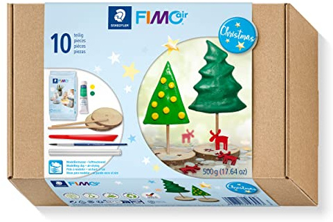 STAEDTLER 81 Set 07 FIMOair Air-Drying Modelling Clay - Christmas Decoration Craft Set with Modelling Tools and Accessories (Set of 16 Pieces, Including 500g Clay Block & Paint)