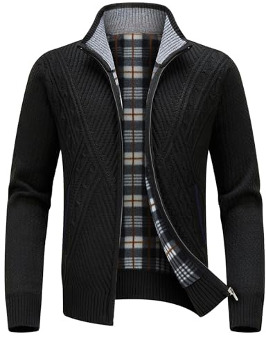 KUDORO Cardigan Gilet Homme Pull Homme Cardigan en Tricot Chandail Homme Zippé Chaud Slim Fit Épais avec Col Montant Tricot Décontractée Polaire Men Sweater Mode Vest(Noir,M)