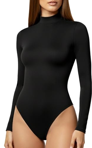 YOGINGO Bodysuit for Women Mock Turtle Neck Long Sleeve Basic Women Clothing Going Out Tops XS-2XL Size 2025 Fashion T-shirt Leotards for Womens Onesies Casual Stretchy Base Sexy Body Suits Jumpsuit