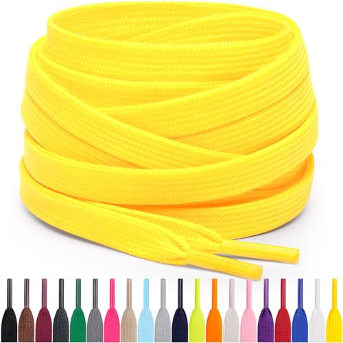 Miscly Cordones Planos para Zapatillas, Disponibles en Varias Tallas y Colores (Amarillo, 137 cm)