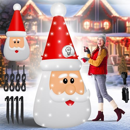 KESSER® Aufblasbarer Weihnachtsmann Weihnachtsmannkopf XXL 250cm | LED-Beleuchtung Befestigungsmaterial & geräuscharmes Gebläse Weihnachts-Figur Weihnachtsdekoration für Innen & Außen Wetterfest IP44