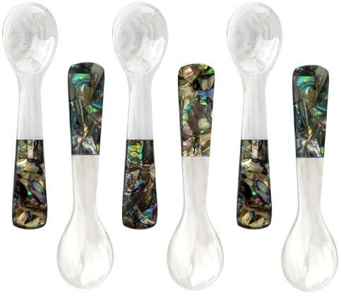 DUEBEL Juego de 6 cucharas de caviar con mango de abulón, cucharas de nácar de 4 pulgadas para servir caviar, servir huevos, deroración de catering, vajilla de restaurante