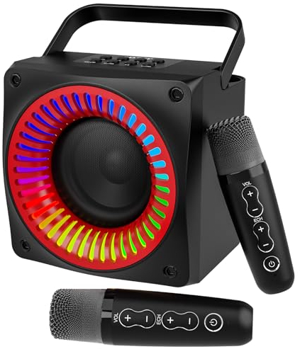 Máquina de Karaoke, máquina de Karaoke portátil con micrófonos inalámbricos para Adultos y niños, Altavoz de Karaoke Bluetooth con Sistema PA, Luces LED, Fiesta en casa/KTV, al Aire Libre, Viajes