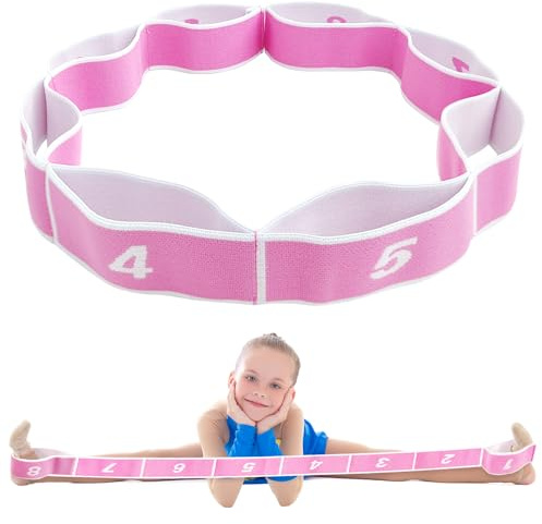 Sangle Extensible, Sangle d'assistance Extensible pour Enfants avec 8 Boucles Bandes d'entraînement d'exercice Bandes de résistance de Danse Latine pour Danseurs Pilates Yoga Fitness Training (Rose)