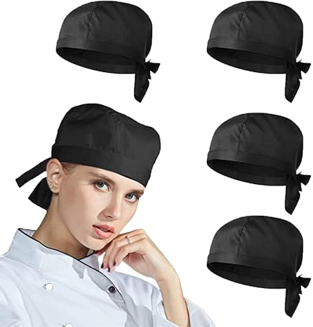 Wenyue 4 Stück Atmungsaktiv Mütze Baskenmütze Koch Mütze Damen Kochhaube Bandana Küchenkochservice Herren Kochmützen Kochen Kochhut Kochmütze Elastische Schwarz für Restaurants, Bäcker, Hotels