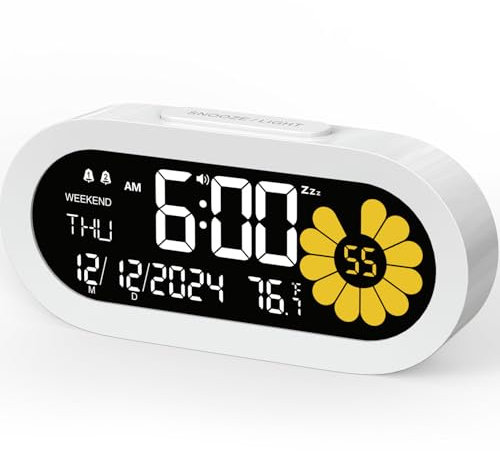 DOOMAY Digitaler Wecker für das Schlafzimmer: Dual-Alarm Nachttischuhr VA LCD-Display mit Sekundenanzeige, 9-Minuten-Schlummerfunktion und Wochenendmodus, 3 Helligkeitsstufen, 4 Alarme für Nachttisch