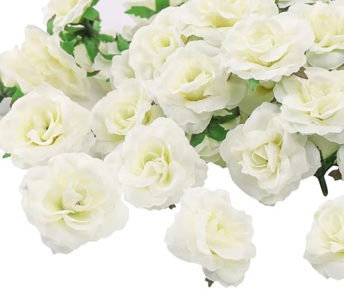 GrainBuds 100 Pcs Mini White Roses Artificial Flowers Bulk, 1.9 Small Silk Fake Roses Flower Heads for Decoration, Wedding Centerpieces Bridal Shower Party Home Decor,DIY Crafts (Ivory White)