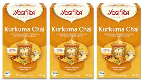 Yogi Tea - Kurkuma Chai, Ayurvedischer Bio Gewürztee - und Kräutertee, Ideal für Goldene Milch, Mischung aus Kurkuma, Zimt und Ingwer, Yogi Tee 3er Pack, 3x17 Beutel (51 Teebeutel insgesamt)