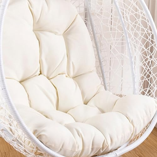 Silla colgante de ratán con asiento extraíble y lavable, cojín grueso para interiores y exteriores (blanco)