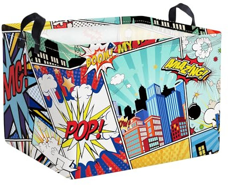 Clastyle Cestos Almacenaje Infantil Cómic Cesta Ropa Sucia Plegable para Habitación Infantil Dormitorio Cajas de Almacenaje Juguetes para Chico Chica, Azul, 40 * 30 * 30 cm