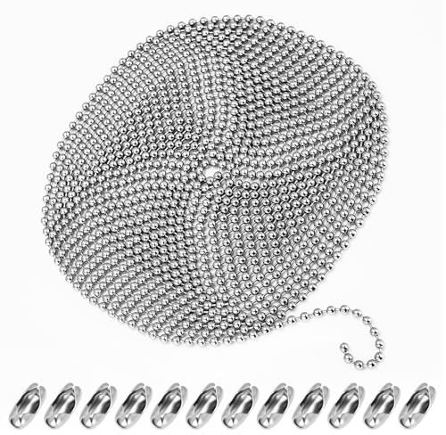 6.5 Meters/21.3 Feet Roller Blind Chain 4.5mm 304 Stainless Steel Blind Cord Bead Chain with 12 Roller Blind Chain Connectors Roller Blind Fittings Suitable for Curtain Rods Blackout Curtains Roman