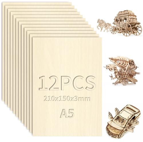 XRXYMQ 12 Piezas Tablero Madera 3mm Madera Contrachapada A5 210x150x3mm Maderas Para Bricolaje Pirograbado Corte por Laser Modelado Regalos Decoraciones
