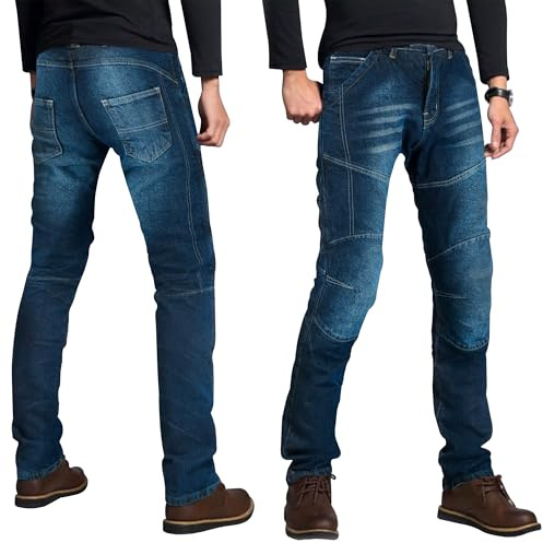 Pantaloni Jeans da Moto di Protezione Uomo con Protezione Armatura Omologati CE EN 17092-3:2020, blu, 34W x 34L
