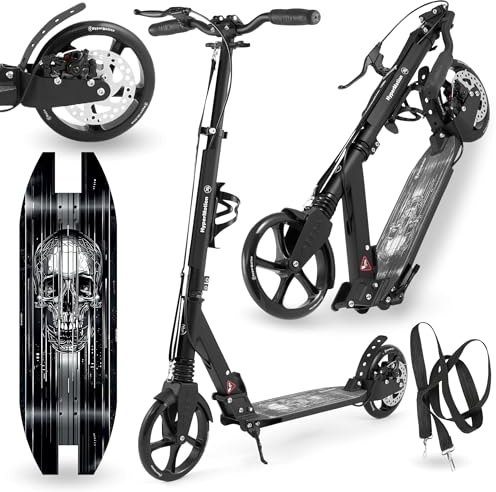 Jugendlicher Zweirad-Scooter für Erwachsene - mit Stoßdämpfer - HyperMotion Skyline - Schwarz, Alu - 100kg