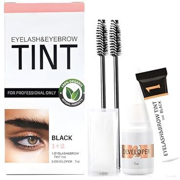Eyebrow Tint Lash Lift Kit Brow Dye Eyelash Tint Brow Lamination 2 in 1 Dual Eyebrow and Eyelash Coloring Set Long Lasting 4-6 Weeks Waterproof Formula with Complete Tools (Black*1)