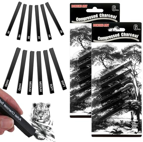 Graphite Material Sticks, 12 Pcs Square Compressed Charcoal, Graphite Pencils,Drawing Pencils Set for DIY Drawing Crafts Sketching Shading Beginners and Artists(Black)