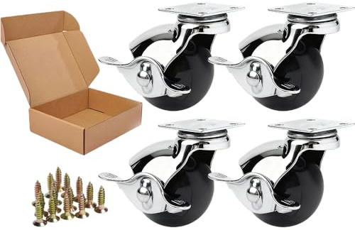 ENYKE 2 Ball Caster Wheels with Side Locking, Vintage Wheels for Furniture 360LBS, Chrome-Plated Silver Swivel Casters Set of 4 for Coffee Table, Ottoman, Incompatible with Most Small Chair Legs
