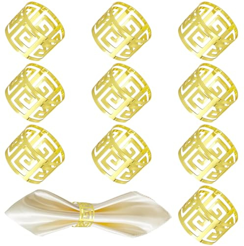 Shwdsy 10 Piezas Anillos de Servilleta, Diseño Calado Anillos de Servilleta de Metal, Elegante Anillos Servilletas, Circular, Adecuado para Bodas, Navidad y Eventos Nocturnos