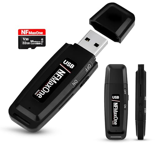 Grabadora de Voz Espia Digital con MicroSD de 32 GB incluida | Mini Grabadora de Audio Ideal para Reuniones, Entrevistas, Clases | Grabadora USB Espia Portatil con hasta 500 Horas Grabación NFMaxone