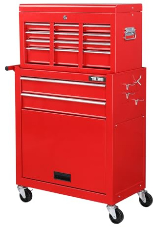 Bonnlo 8 Drawer Rolling Tool Chest, Tool Storage Cabinet, Lockable Wheels, Detachable Top & Adjustable Shelf, Mechanic Tool Organizer Box for Garage, Workshop, Warehouse & Repair Shop, Red