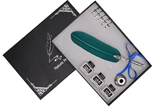 Retro Quill Plume Dip Pen, kalligrafipenna, klassisk skrivpenna, kalligrafipenna och tom bläckflaska, signaturpenna för handskriftsälskare, antik skrivpresent för Wri
