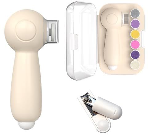 Baby and Adult 2-in-1 Electric Nail File - 6 Replaceable Grinding Pads, Hidden Nail Clipper, 360Β° Soft Light, USB Rechargeable, Portable Storage Box, Quiet Nail Trimmer for 0-36 Months Infants