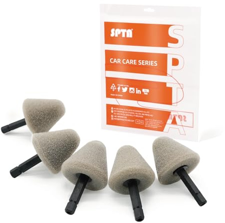 SPTA Gray Light Cut & Fnish Pad, 5Pcs Cone Flexible Shaft Mini Polishing Pad Set Perfectly Tailored for Small Area, Polishing Door Handle Recesses, Radiator Grilles, Rims, and Interiors -PT107-5