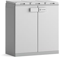 Keter Armadio Raccolta Differenziata ReCyclo, 3 Scomparti, Compatibile con sacchi da 110L, Bianco/Beige, 89x45x96H cm