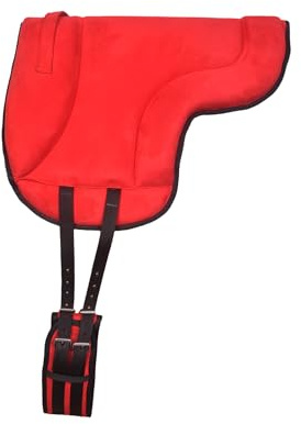 Bareback Riding Pony Pad Suede Saddle With Handle And Adjustable Girth Fits Cob to Pony Red Color
