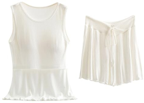 IQYU kort pyjamas dam ärmlös sommar hemmadräkt graviditet amning pyjamas mjuk bekväm modal nattkläder, lös passform rund hals pyjamas-set, chic ventilerande matchande pyjamas, Vit, M