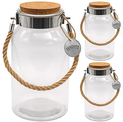 Dekovita 3 Unité Jar en Verre Décoration - Bocal Stockage 5L Couvercle en Liège - Ø16x30cm Lanterne Jardin - Bouteille Terrarium - Bocaux pour Plantes