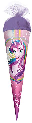 ROTH Geschenk-Schultüte Einhornportrait 22 cm klein - rund Tüllverschluss - Zuckertüte Einhorn