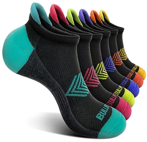 BULLIANT - Calcetines para mujer, 6 pares - Calcetines tobilleros deportivos para mujer, invisibles, acolchados para caminar y correr - Soporte de arco con compresión, 6-8