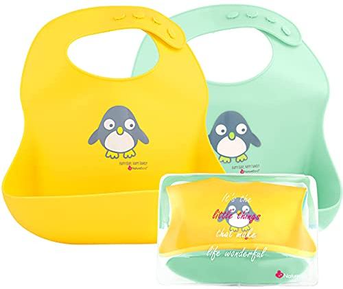 NatureBond Lätzchen, 2 Set Wasserdicht Baby Lätzchen Abwaschbar Baby lätzchen aus Silikon für Säuglingen, Antibakteriell BPA frei spülmaschinenfest Einfacher Reinigung