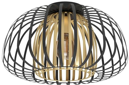EGLO taklampa Encinitos, 1-glödlampa takbelysning | vardagsrumslampa av metall i svart och mässing borstad, sovrumslampa, E27-uttag