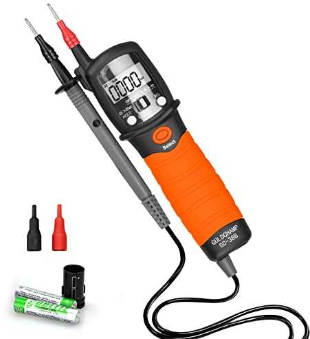 GOLDCHAMP Multimètre numérique testeur de continuité, voltmètre, tension AC/DC, broche ohmmètre, courant, résistance, test de continuité avec fils de mesure