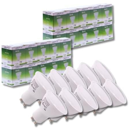 Jandei - Bombilla Led 7W GU10, Luz Blanca Cálida 3000K - Paquete de 20 unidades - 650 Lúmenes, No Regulable (equivalente 27W halógeno) - Para interior - Vida útil de hasta 15 años