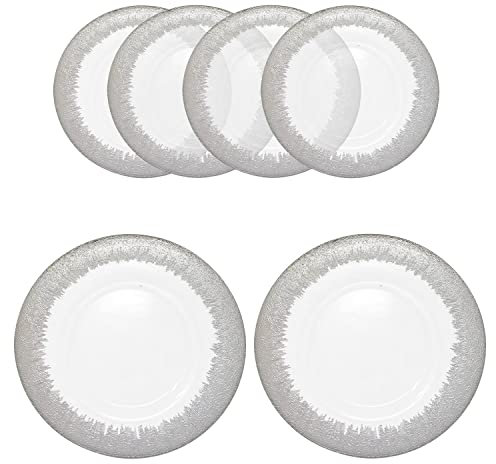 WedDecor Lot de 6 assiettes rondes de 33 cm, pour présentation de table, mariage, banquet, fête de Noël, décoration de table, verre transparent avec bordure argentée