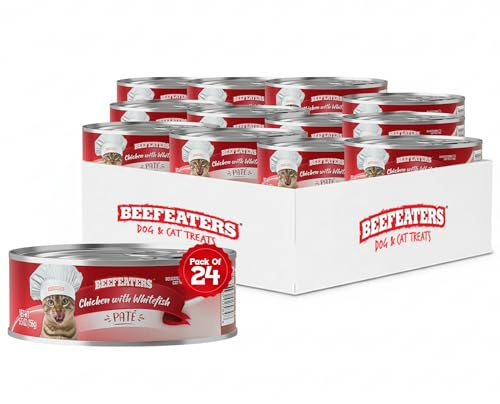 Beefeaters Chicken Whitefish Pate Wet Cat Food 5.5oz (24-Pack) | Adult Wet Food with Taurine, Premium Catfood Wet Food, No Artificial Additives, Balanced Nutrition | Supports Immune System & Vision