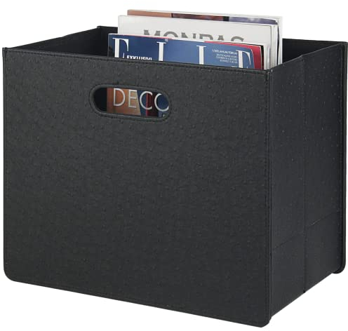 HofferRuffer Magazine Newspaper Holders,Foldable PU Leather Magazine Storage Rack,Document File Holder Magazine Basket Newspaper Storage for Office,CoffeeTable, Living Room, Reception Desk (Black)