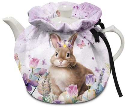 Eheartsgir Easter Bunny Egg Tulips Tea Cosy Kitchen Home Protective Tea Pot Dust Cover Insulation and Keep Warm Tea Kettle Quilt for Hotel Tea Party Restaurant Happy Easter Decor