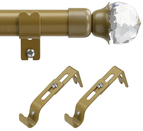 Gardinenstange, Gardinenstange Ausziehbar mit Deko Endstück, 71-140 cm, Stabile Gardinenstangenset Gold Gardienenschiene, Vorhangstange Edelstahl für Schlafzimmer, Wohnzimmer, Kinderzimmer