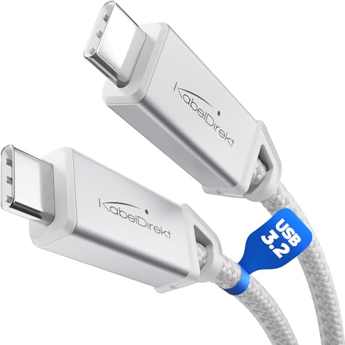KabelDirekt – USB C Cable All-purpose, USB 3.2 Gen 2, Metal Connectors + Braiding – 1m (for Data/Video with 20Gbps, Fast Charging with 240W, Universal Data/Charging/Monitor Cable, White)