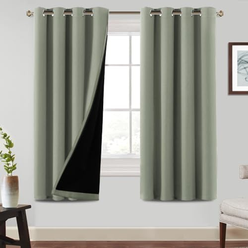 BellaHills 100% Rideau Occultant 2 Panneaux,Rideau Occultant Isolant Thermique Anti Froid,pour Maison Salon et Chambre,140x175 CM,Vert Clair