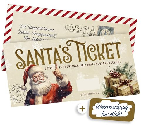 KOKO&LORA® Santa's Ticket – för personligt anpassning – med skrapdekal • överraskning • fylla i kupong för att fylla i själv med skrapklistermärke – skrapkort för märkning
