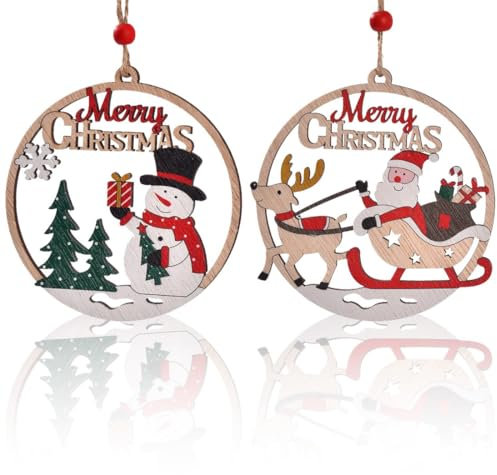 SIVZUMO 2 Pz Ciondoli Natalizi in Legno per Albero di Natale, Palline, Ornamenti Addobbi Decorazioni Con Spago