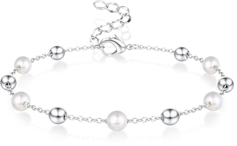 LOLIAS Bracelet Perles Femme Coeur Bracelet Argent Femme Acier Inoxydable Bracelet Perle pour Femme Ado Fille Bijoux Cadeau Femme
