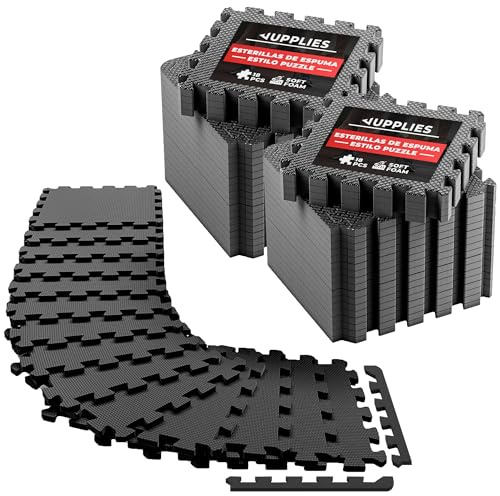 JUPPLIES - Suelo Gimnasio Set 36 Piezas 30x30x1cm - Esterilla Puzzle Fitness de Goma para Suelo - Alfombra Protectora para Gimnasio en Casa - Tatami en Puzzle