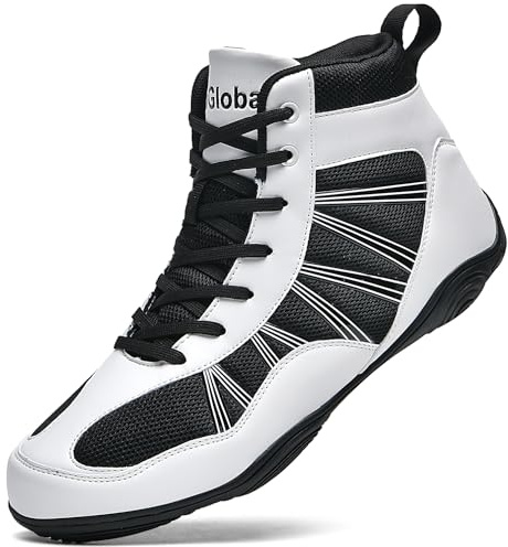 DimaiGlobal Chaussures de lutte pour homme - Chaussures de boxe - Semelle zéro goutte - Chaussures de combat montantes - Chaussures de fitness, taekwondo, karaté, arts martiaux, haltérophilie